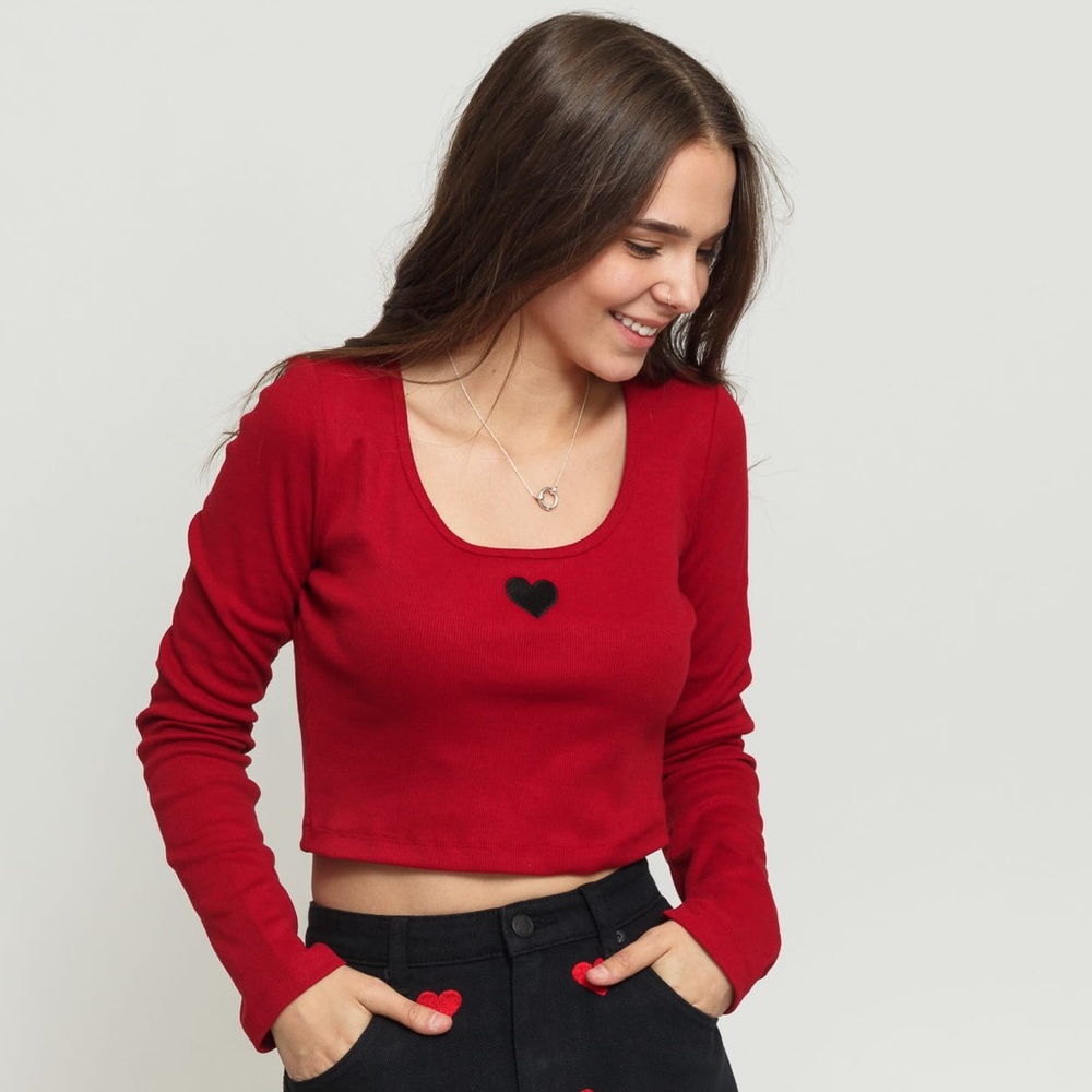 Lazy Oaf Red Little Heart Scoop Neck Top